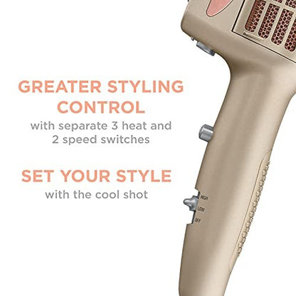 INFINITIPRO BY CONAIR 4-in-1 Frizz Free Styling Hair Dryer, 1875W with 4 Attachments, Champagne/Rose Gold, 5 Piece Set Avelisse
