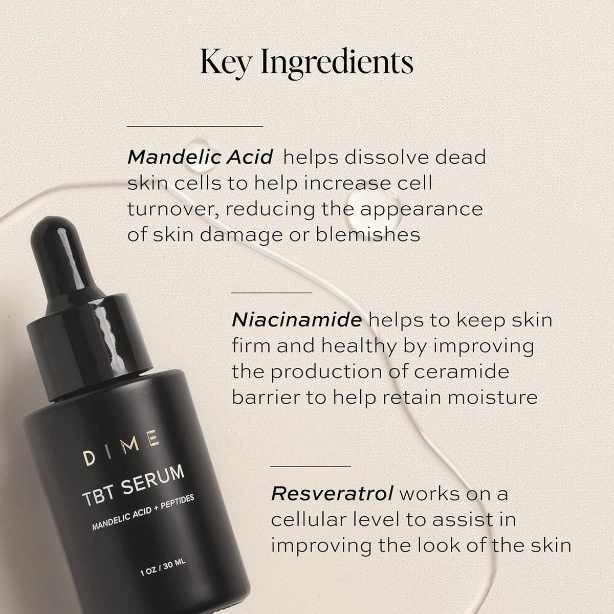 DIME Beauty TBT Serum - Anti-Aging Face Serum with Bakuchiol, Niacinamide and Mandelic Acid, Retinol Alternative for Fine Lines and Wrinkles, Vegan, Cruelty-Free, 1 oz / 30 ml Avelisse