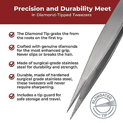 Professional Diamond Tip Splinter Tweezer - World's Best Tweezers, Silver Stainless Steel & Glass Avelisse