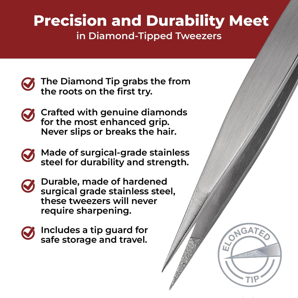Professional Diamond Tip Splinter Tweezer - World's Best Tweezers, Silver Stainless Steel & Glass Avelisse