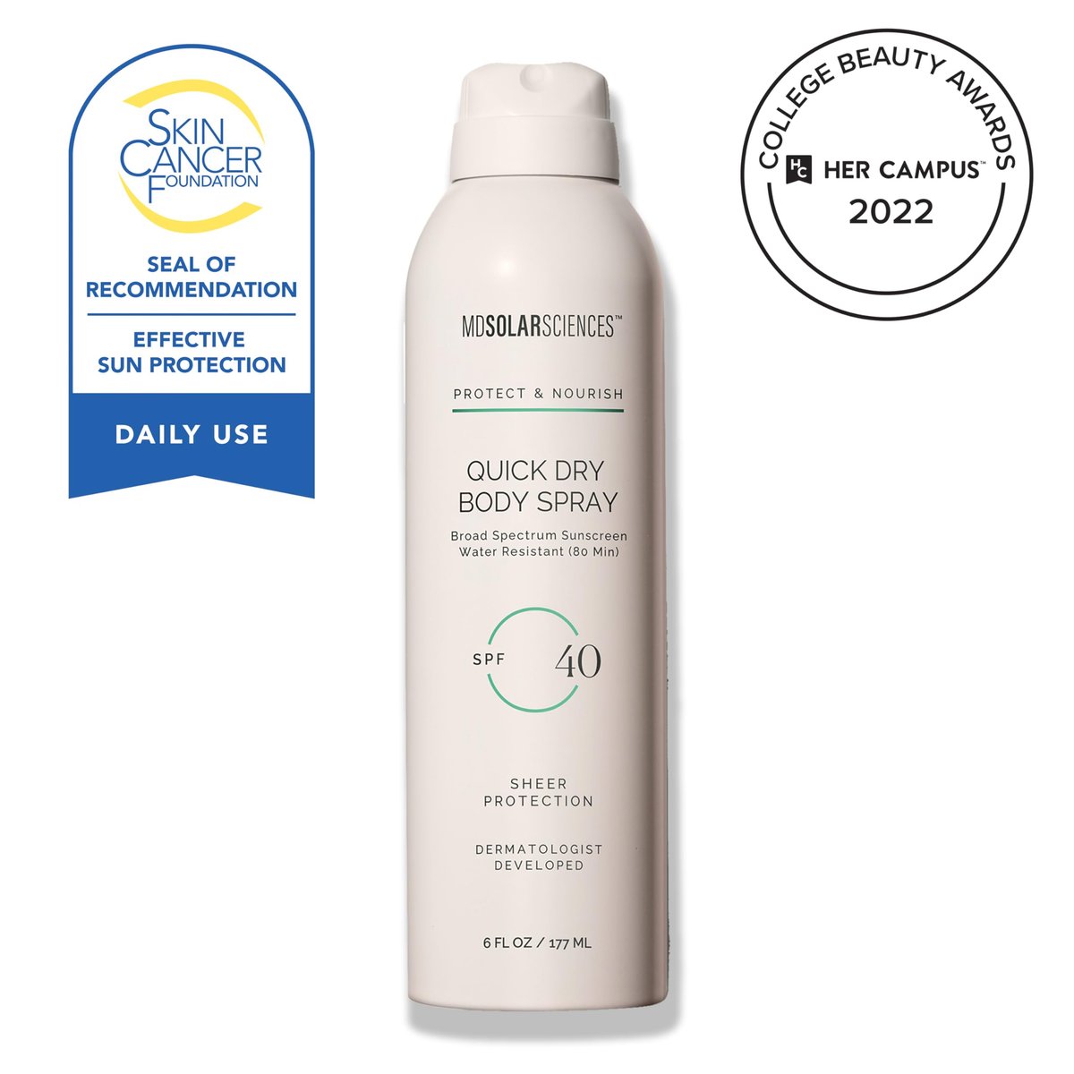 MDSolarSciences Quick Dry Body Spray SPF 40 – Water-Resistant Broad Spectrum Sunscreen with Indian Gooseberry, Vitamin C & Antioxidants, Non-Aerosol, Sensitive Skin Safe (6 Fl Oz) Avelisse