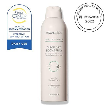 MDSolarSciences Quick Dry Body Spray SPF 40 – Water-Resistant Broad Spectrum Sunscreen with Indian Gooseberry, Vitamin C & Antioxidants, Non-Aerosol, Sensitive Skin Safe (6 Fl Oz) Avelisse