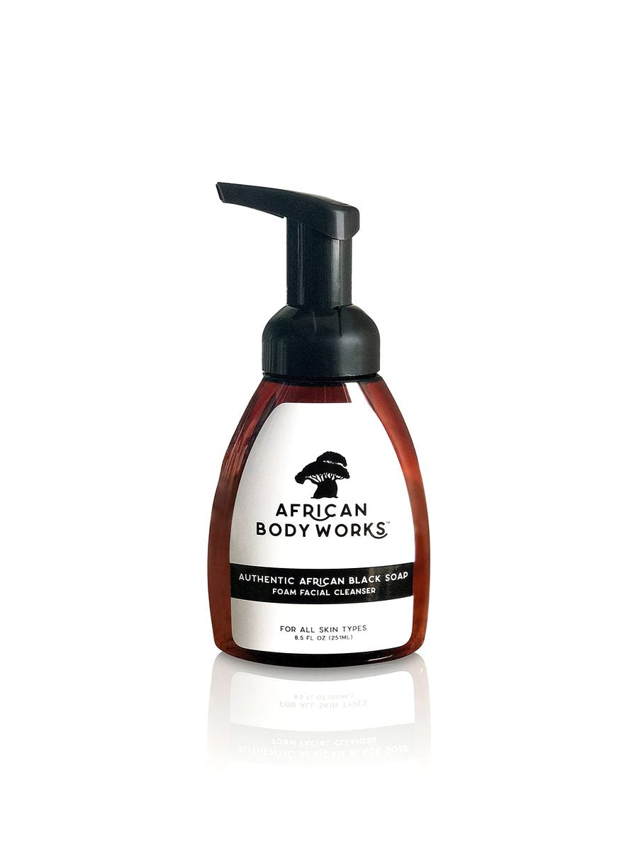African Body Works Authentic African Black Soap Foam Facial Cleanser - Natural Face Wash for Acne & Dark Spots, 8.5 Fl Oz - görsel 1