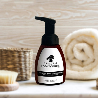 African Body Works Authentic African Black Soap Foam Facial Cleanser - Natural Face Wash for Acne & Dark Spots, 8.5 Fl Oz