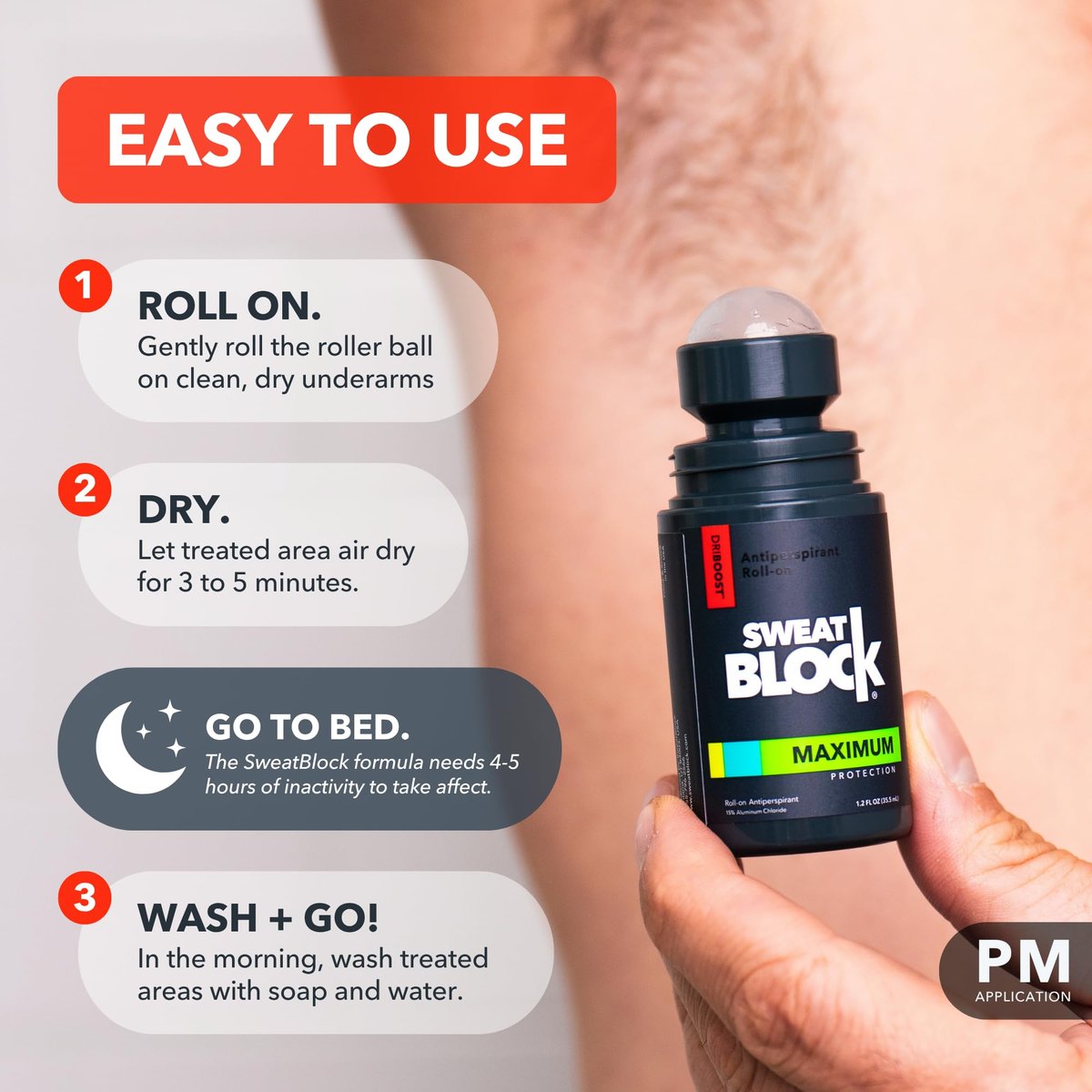 SweatBlock Maximum Strength Roll-On Antiperspirant for Men and Women - Hyperhidrosis & Odor Control - Blocks Excessive Sweat for Days - 1.2 FL OZ - görsel 16