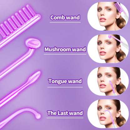 UUPAS Portable High Frequency Facial Wand with 4 Violet Glass Tubes – Skin Rejuvenation & Acne Treatment Avelisse