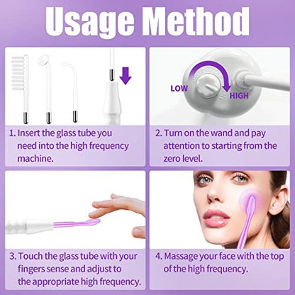UUPAS Portable High Frequency Facial Wand with 4 Violet Glass Tubes – Skin Rejuvenation & Acne Treatment Avelisse