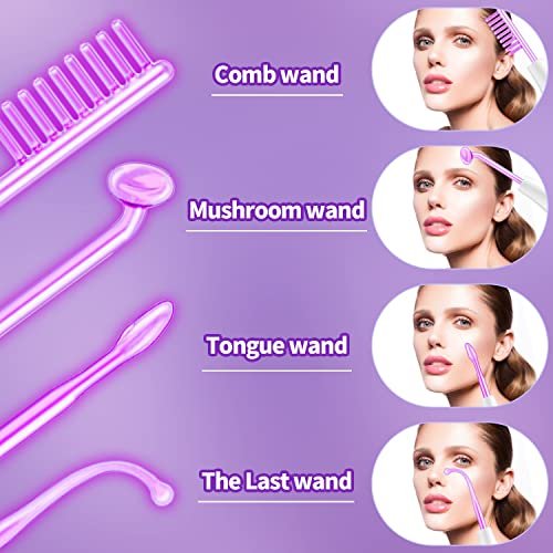 UUPAS Portable High Frequency Facial Wand with 4 Violet Glass Tubes – Skin Rejuvenation & Acne Treatment Avelisse