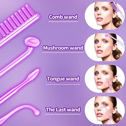 UUPAS Portable High Frequency Facial Wand with 4 Violet Glass Tubes – Skin Rejuvenation & Acne Treatment Avelisse