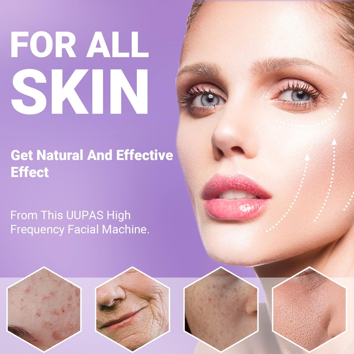 UUPAS Portable High Frequency Facial Wand with 4 Violet Glass Tubes – Skin Rejuvenation & Acne Treatment Avelisse