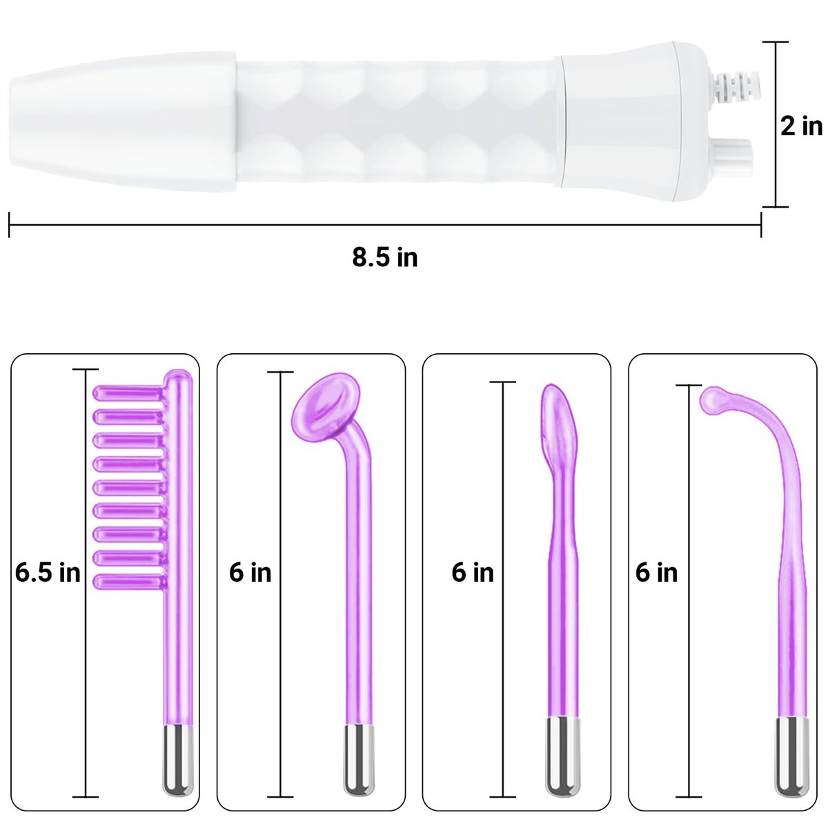 UUPAS Portable High Frequency Facial Wand with 4 Violet Glass Tubes – Skin Rejuvenation & Acne Treatment Avelisse