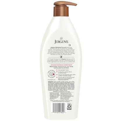 Jergens Hydrating Coconut Body Lotion – 3-Pack of 16.8 oz Bottles for Dry Skin Relief with Coconut Oil