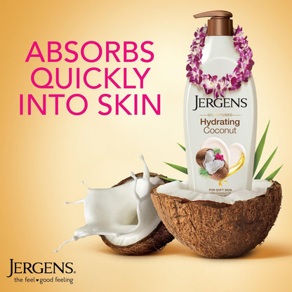 Jergens Hydrating Coconut Body Lotion – 3-Pack of 16.8 oz Bottles for Dry Skin Relief with Coconut Oil