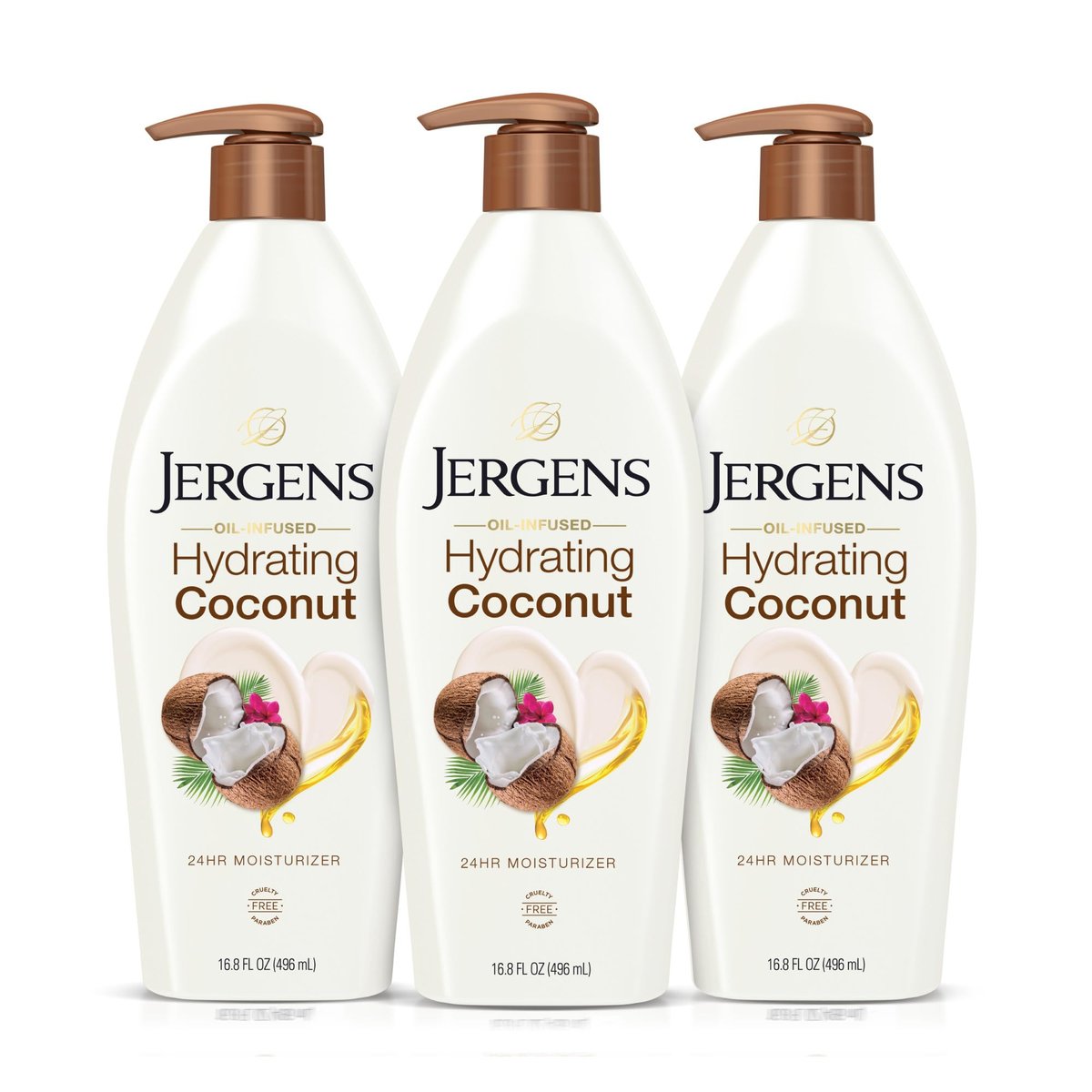 Jergens Hydrating Coconut Body Lotion – 3-Pack of 16.8 oz Bottles for Dry Skin Relief with Coconut Oil - görsel 1