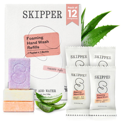 Skipper Foaming Hand Soap Tablet Refills - 12 Pack - 96 fl oz Total - Compostable Packaging - Variety Fragrance Pack Avelisse