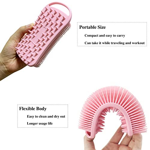 2-Pack Silicone Exfoliating Body Scrubber & Shampoo Brush - Soft Silicone Loofah for Sensitive Skin, Shower Body Brush & Scalp Massager, Easy to Clean, Lather Well (Pink & Blue) - görsel 10
