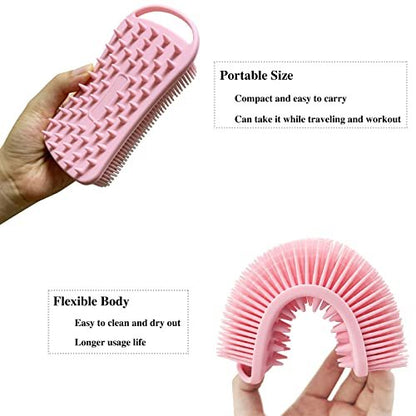 2-Pack Silicone Exfoliating Body Scrubber & Shampoo Brush - Soft Silicone Loofah for Sensitive Skin, Shower Body Brush & Scalp Massager, Easy to Clean, Lather Well (Pink & Blue)