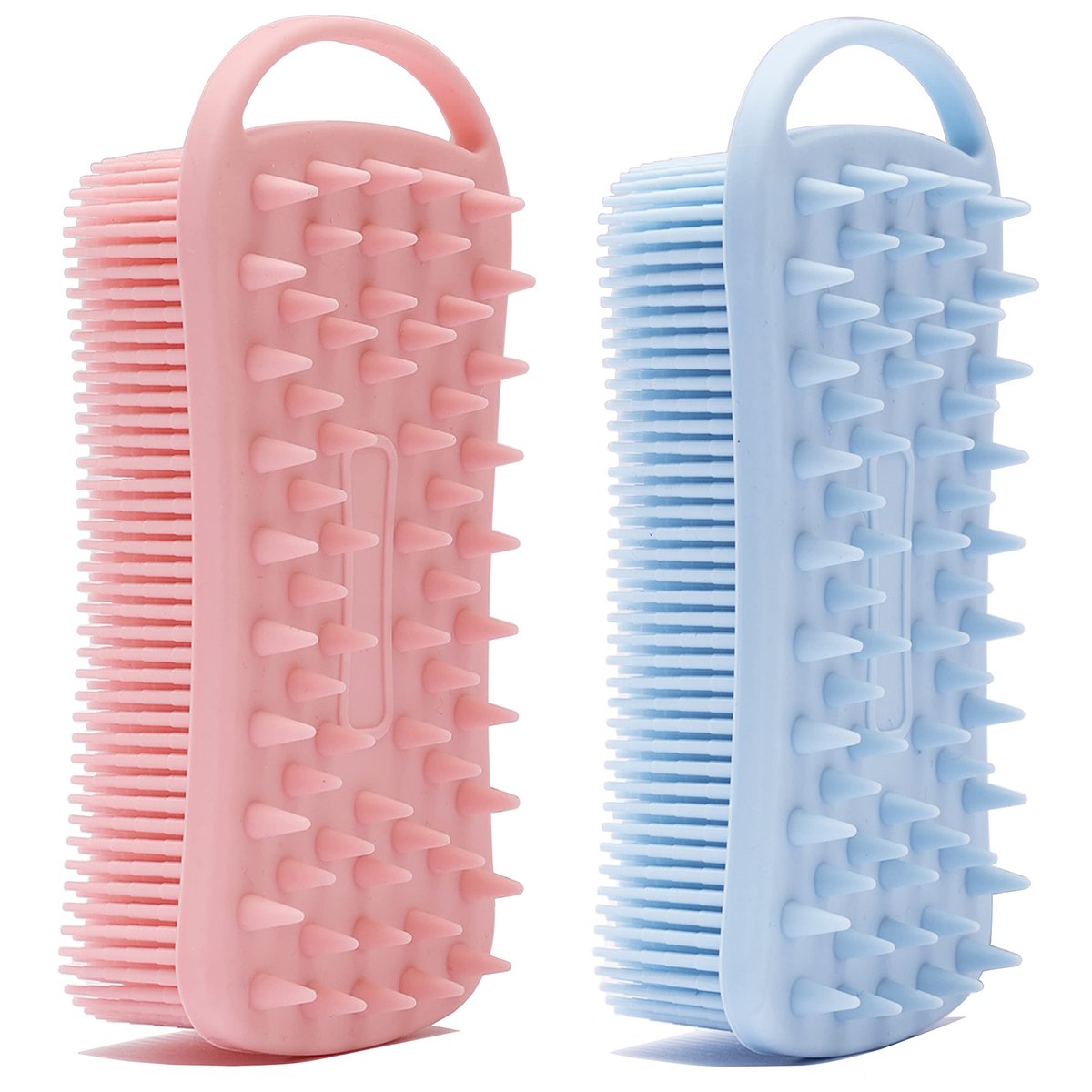 2-Pack Silicone Exfoliating Body Scrubber & Shampoo Brush - Soft Silicone Loofah for Sensitive Skin, Shower Body Brush & Scalp Massager, Easy to Clean, Lather Well (Pink & Blue) - görsel 1