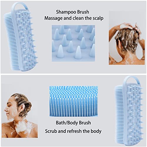 2-Pack Silicone Exfoliating Body Scrubber & Shampoo Brush - Soft Silicone Loofah for Sensitive Skin, Shower Body Brush & Scalp Massager, Easy to Clean, Lather Well (Pink & Blue) - görsel 6