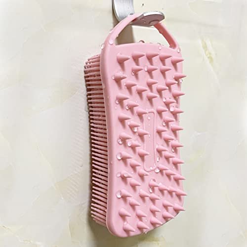 2-Pack Silicone Exfoliating Body Scrubber & Shampoo Brush - Soft Silicone Loofah for Sensitive Skin, Shower Body Brush & Scalp Massager, Easy to Clean, Lather Well (Pink & Blue) - görsel 4