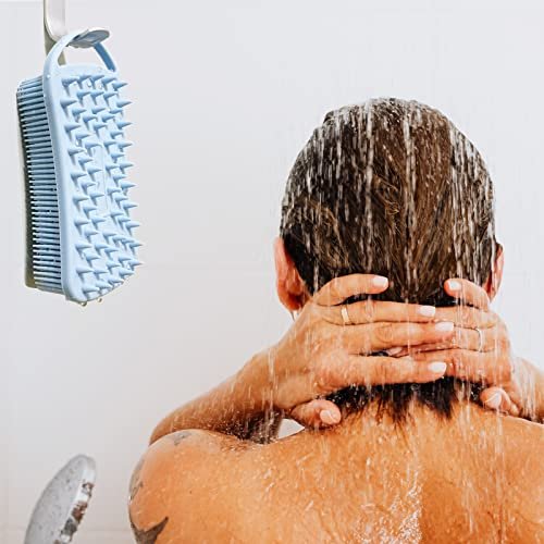 2-Pack Silicone Exfoliating Body Scrubber & Shampoo Brush - Soft Silicone Loofah for Sensitive Skin, Shower Body Brush & Scalp Massager, Easy to Clean, Lather Well (Pink & Blue) - görsel 12