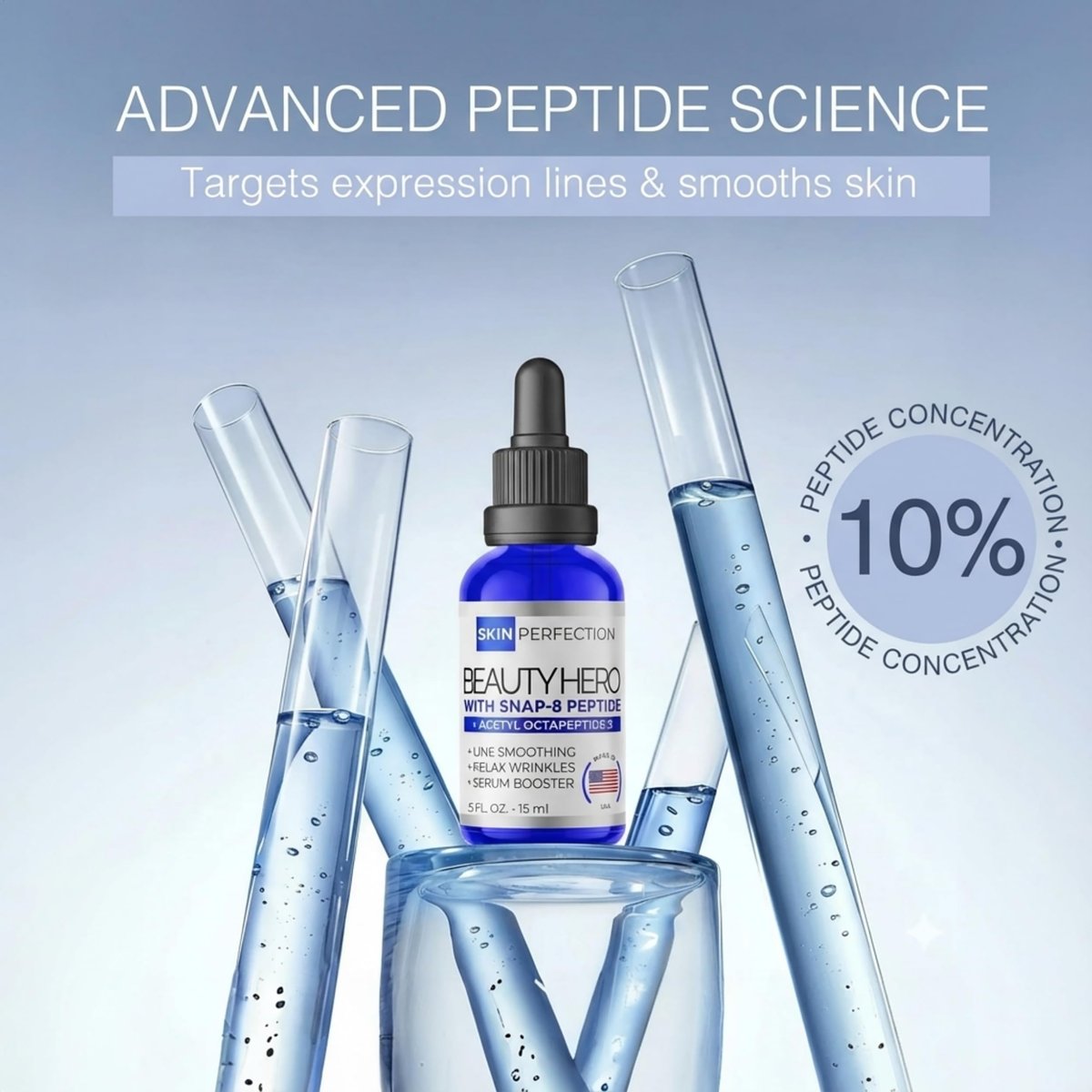 Skin Perfection Snap 8 Peptides Serum for Face – Anti-Aging Peptide Serum with Hyaluronic Acid for Fine Lines & Wrinkles, DIY Peptide Face Mix with Any Skincare, 0.5 oz Avelisse