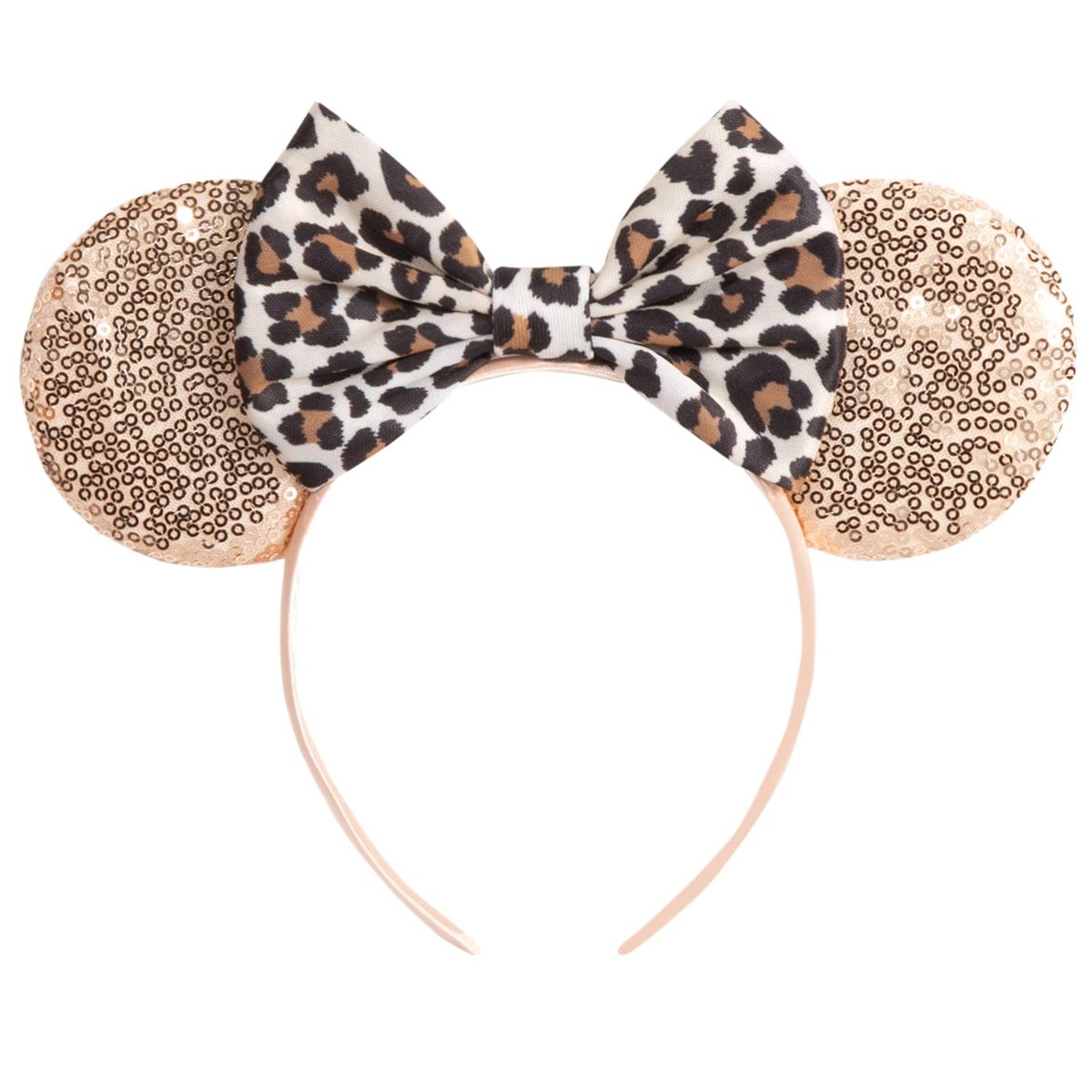 CHuangQi Mouse Ears Headband with Shiny Bow - Double-Sided Sequins Glitter Hair Band for Birthday Parties & Events (Champagne) Avelisse