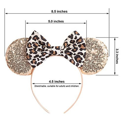CHuangQi Mouse Ears Headband with Shiny Bow - Double-Sided Sequins Glitter Hair Band for Birthday Parties & Events (Champagne) Avelisse