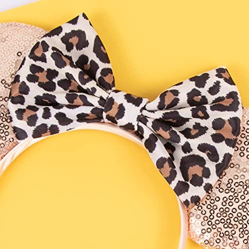 CHuangQi Mouse Ears Headband with Shiny Bow - Double-Sided Sequins Glitter Hair Band for Birthday Parties & Events (Champagne) Avelisse
