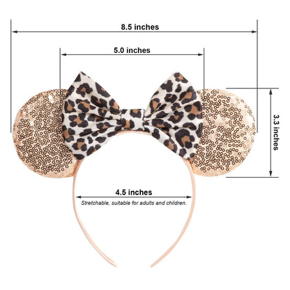 CHuangQi Mouse Ears Headband with Shiny Bow - Double-Sided Sequins Glitter Hair Band for Birthday Parties & Events (Champagne) Avelisse