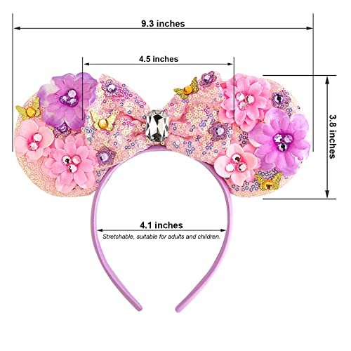 CHuangQi Mouse Ears Headband with Shiny Bow - Double-Sided Sequins Glitter Hair Band for Birthday Party Celebration or Event - görsel 6