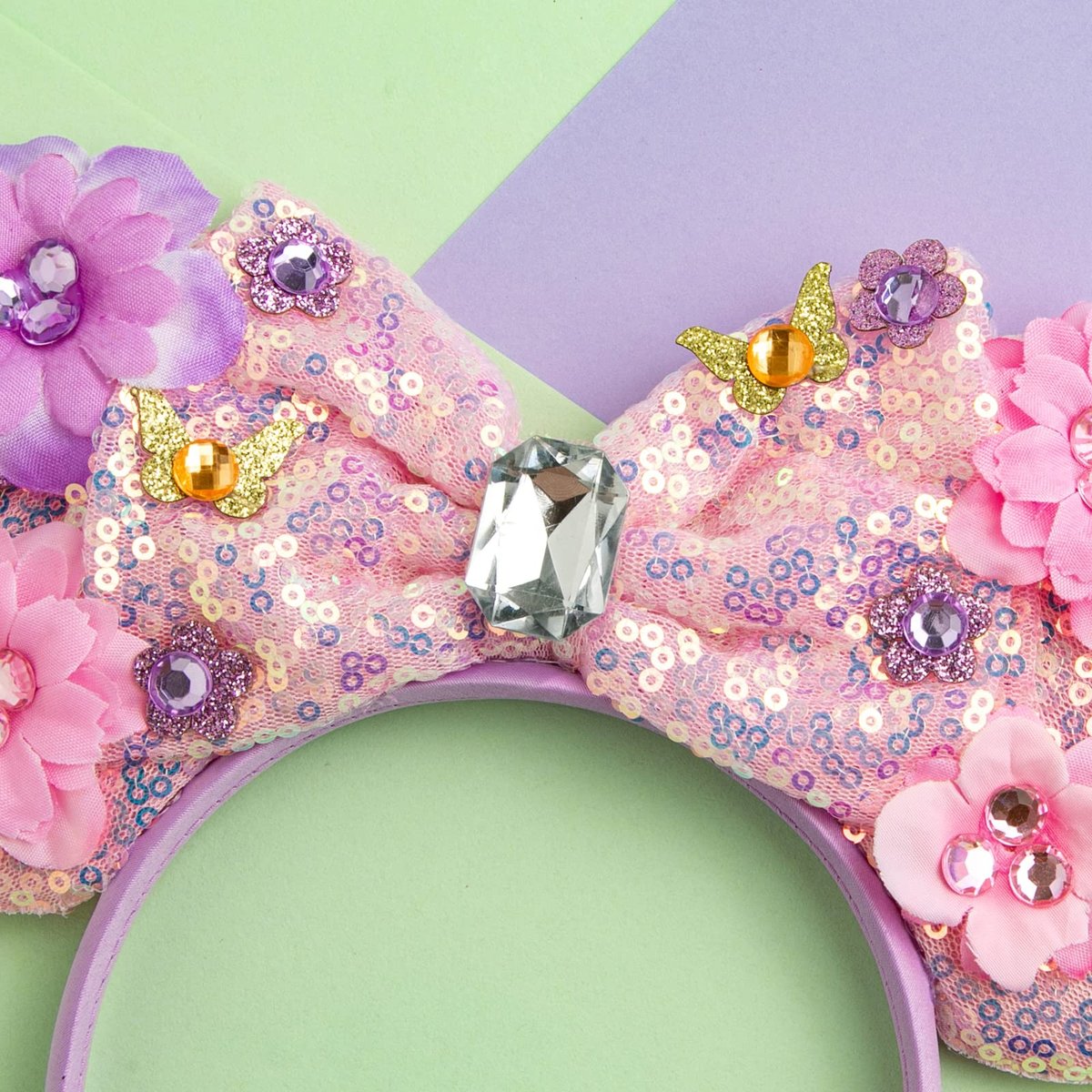 CHuangQi Mouse Ears Headband with Shiny Bow - Double-Sided Sequins Glitter Hair Band for Birthday Party Celebration or Event - görsel 11