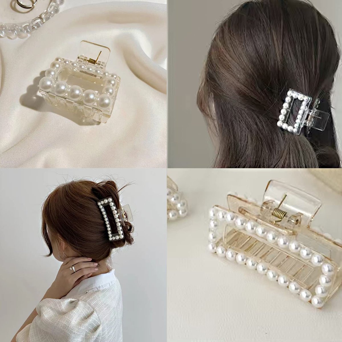 6 Pcs Pearl Hair Clips for Women - Large Claw Clips for Thin & Thick Hair - White Hair Claw Clips for Wedding Gift, Nonslip Hair Accessories for Women and Girls - görsel 13