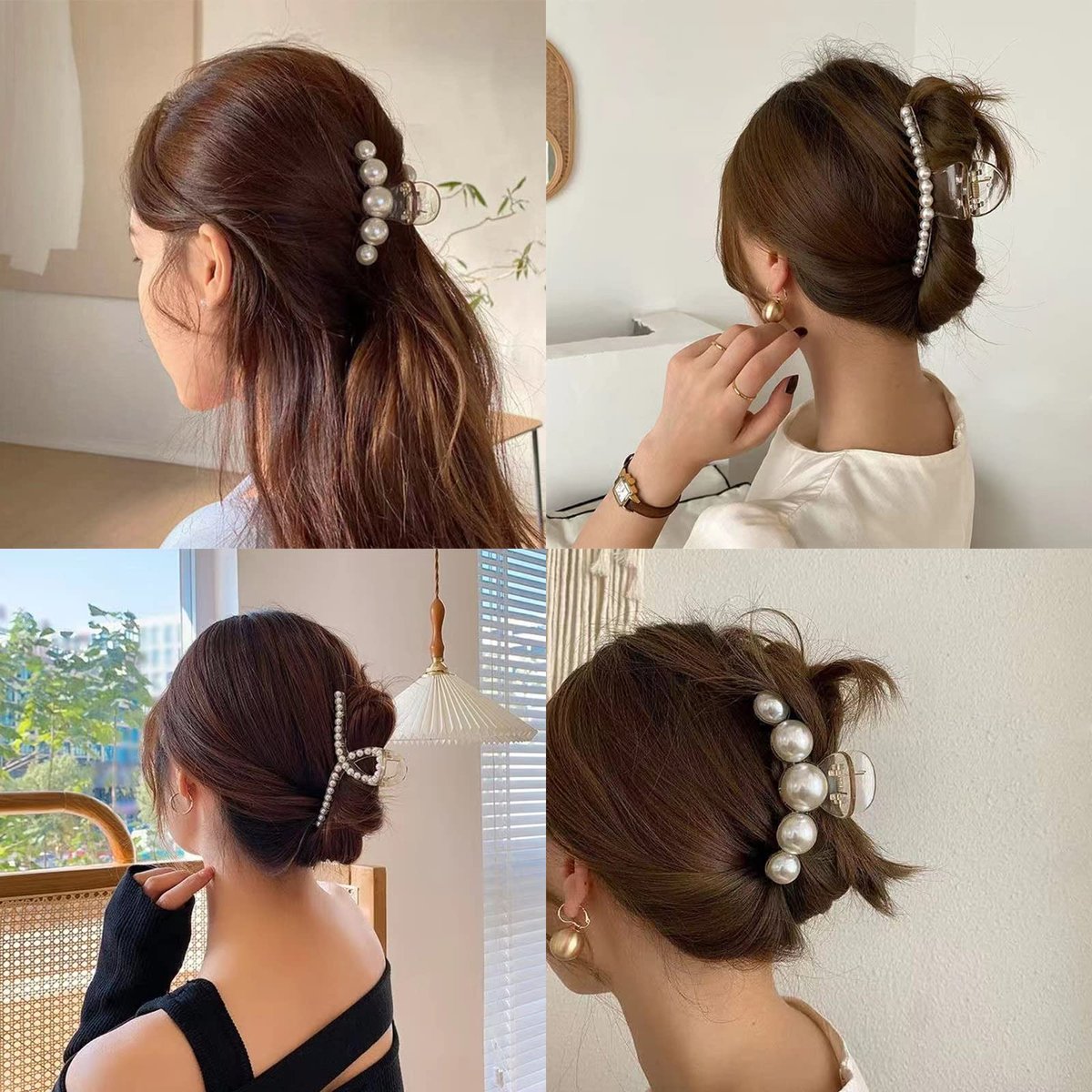 6 Pcs Pearl Hair Clips for Women - Large Claw Clips for Thin & Thick Hair - White Hair Claw Clips for Wedding Gift, Nonslip Hair Accessories for Women and Girls - görsel 11