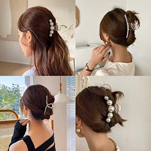 6 Pcs Pearl Hair Clips for Women - Large Claw Clips for Thin & Thick Hair - White Hair Claw Clips for Wedding Gift, Nonslip Hair Accessories for Women and Girls - görsel 12