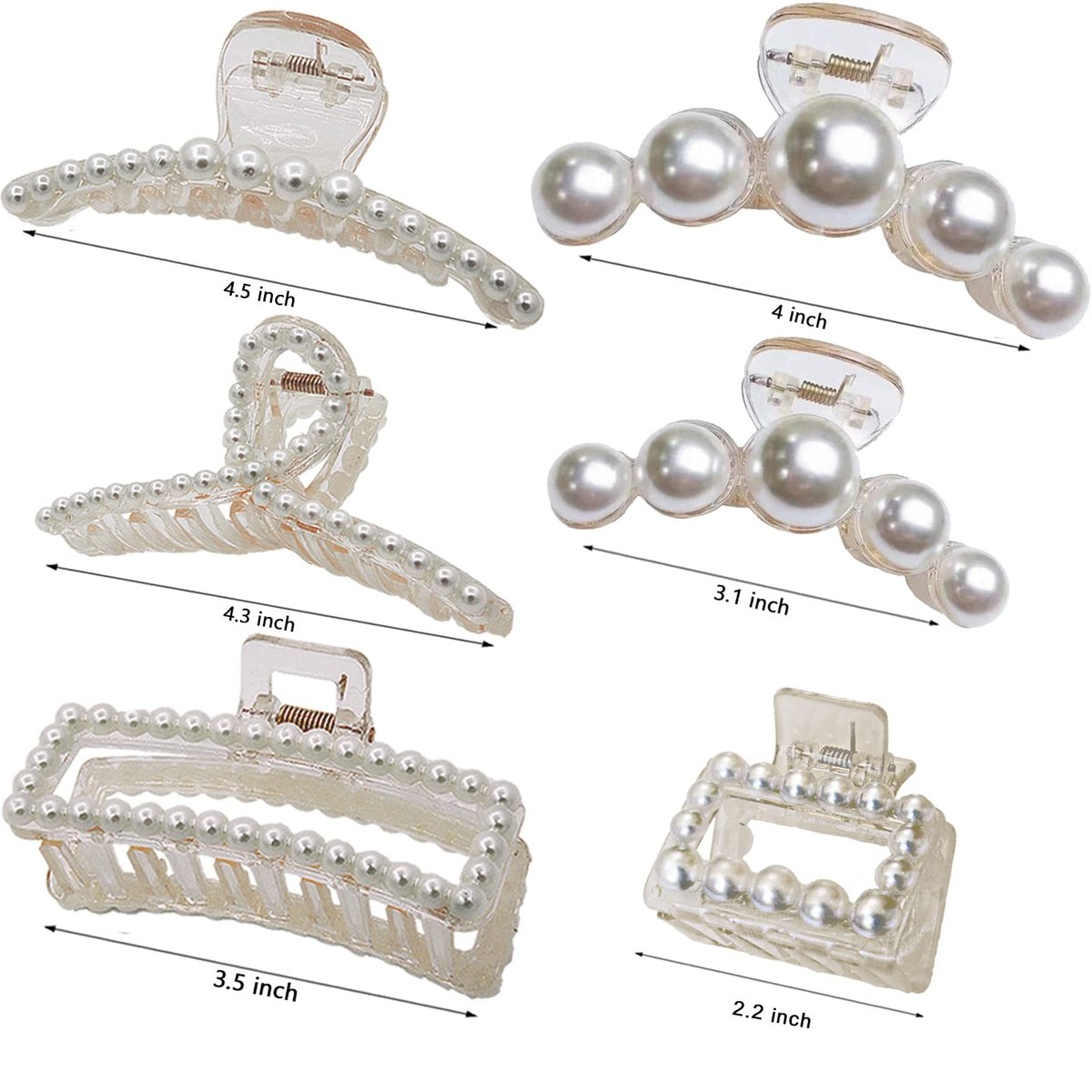 6 Pcs Pearl Hair Clips for Women - Large Claw Clips for Thin & Thick Hair - White Hair Claw Clips for Wedding Gift, Nonslip Hair Accessories for Women and Girls - görsel 5