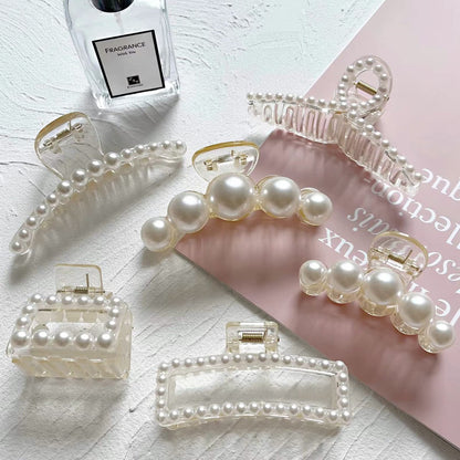 6 Pcs Pearl Hair Clips for Women - Large Claw Clips for Thin & Thick Hair - White Hair Claw Clips for Wedding Gift, Nonslip Hair Accessories for Women and Girls