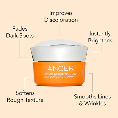Lancer Skincare Instant Brightening Booster with 30% Vitamin C and Turmeric - Exfoliating Anti-Aging Night Cream, 1.7 oz