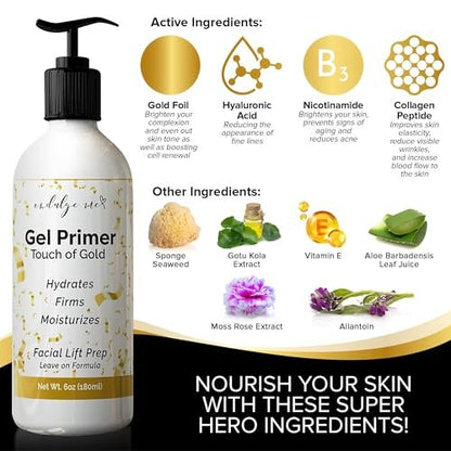 IndulgeMe Conductive Gel - Facial Hydrating Leave-On Gel Primer with Hyaluronic Acid, Collagen Peptide, Niacinamide, Vitamin E, Gold Foil - 6 Fl Oz Avelisse