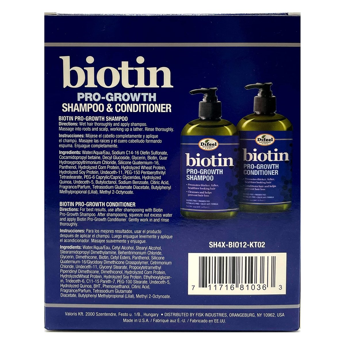 Difeel Pro-Growth Biotin Shampoo & Conditioner 2-PC Gift Set for Thinning Hair & Hair Loss, Paraben Free, 24 Fl Oz Each Avelisse
