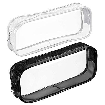 Clear PVC Zipper Pencil Case 2-Pack – Black and White Cosmetic Bag for School, Travel & Organization