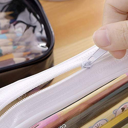 Clear PVC Zipper Pencil Case 2-Pack – Black and White Cosmetic Bag for School, Travel & Organization