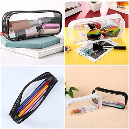 Clear PVC Zipper Pencil Case 2-Pack – Black and White Cosmetic Bag for School, Travel & Organization