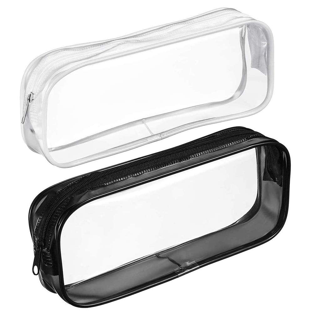 Clear PVC Zipper Pencil Case 2-Pack – Black and White Cosmetic Bag for School, Travel & Organization - görsel 1