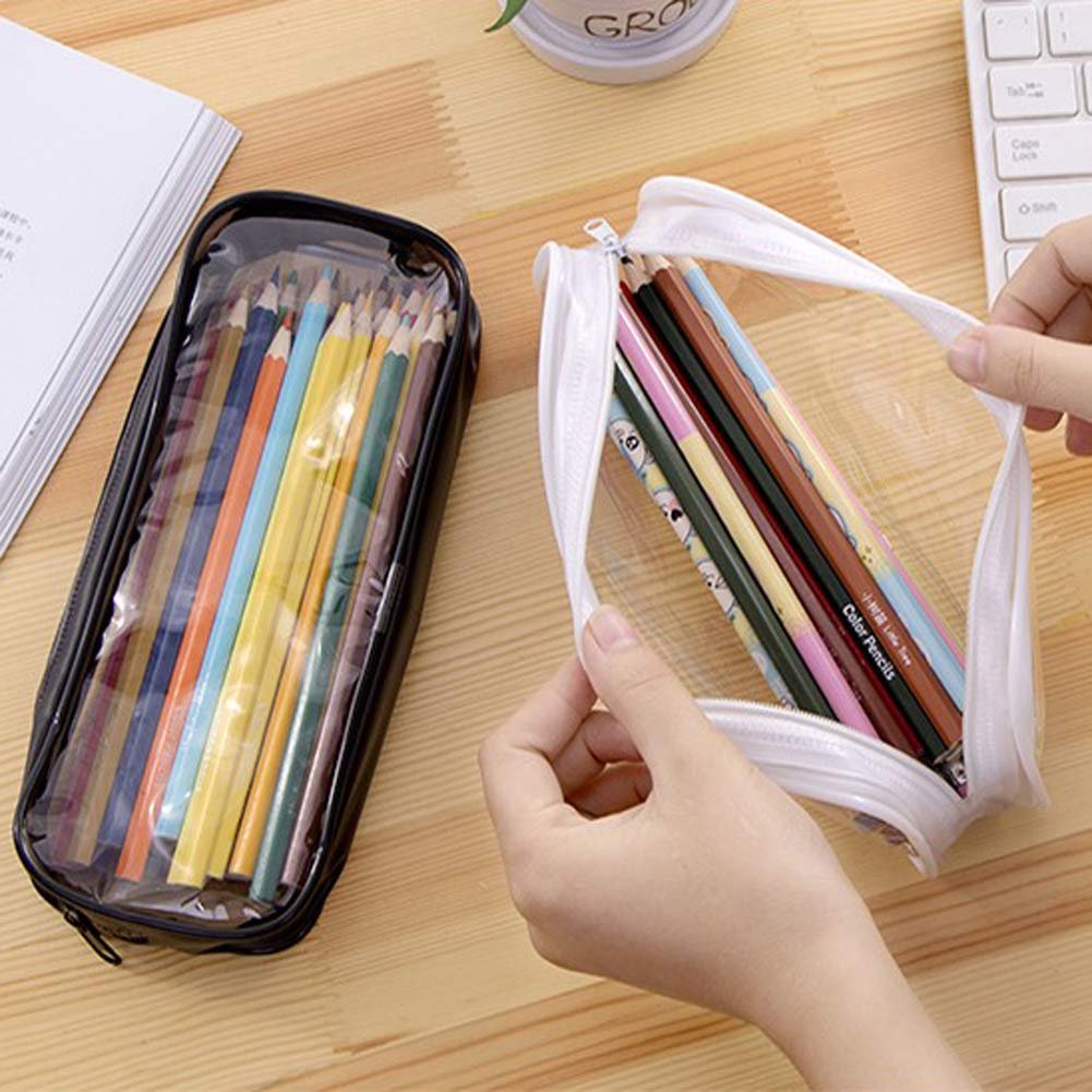 Clear PVC Zipper Pencil Case 2-Pack – Black and White Cosmetic Bag for School, Travel & Organization - görsel 7