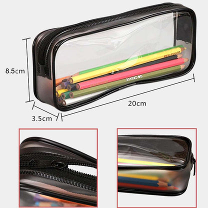 Clear PVC Zipper Pencil Case 2-Pack – Black and White Cosmetic Bag for School, Travel & Organization