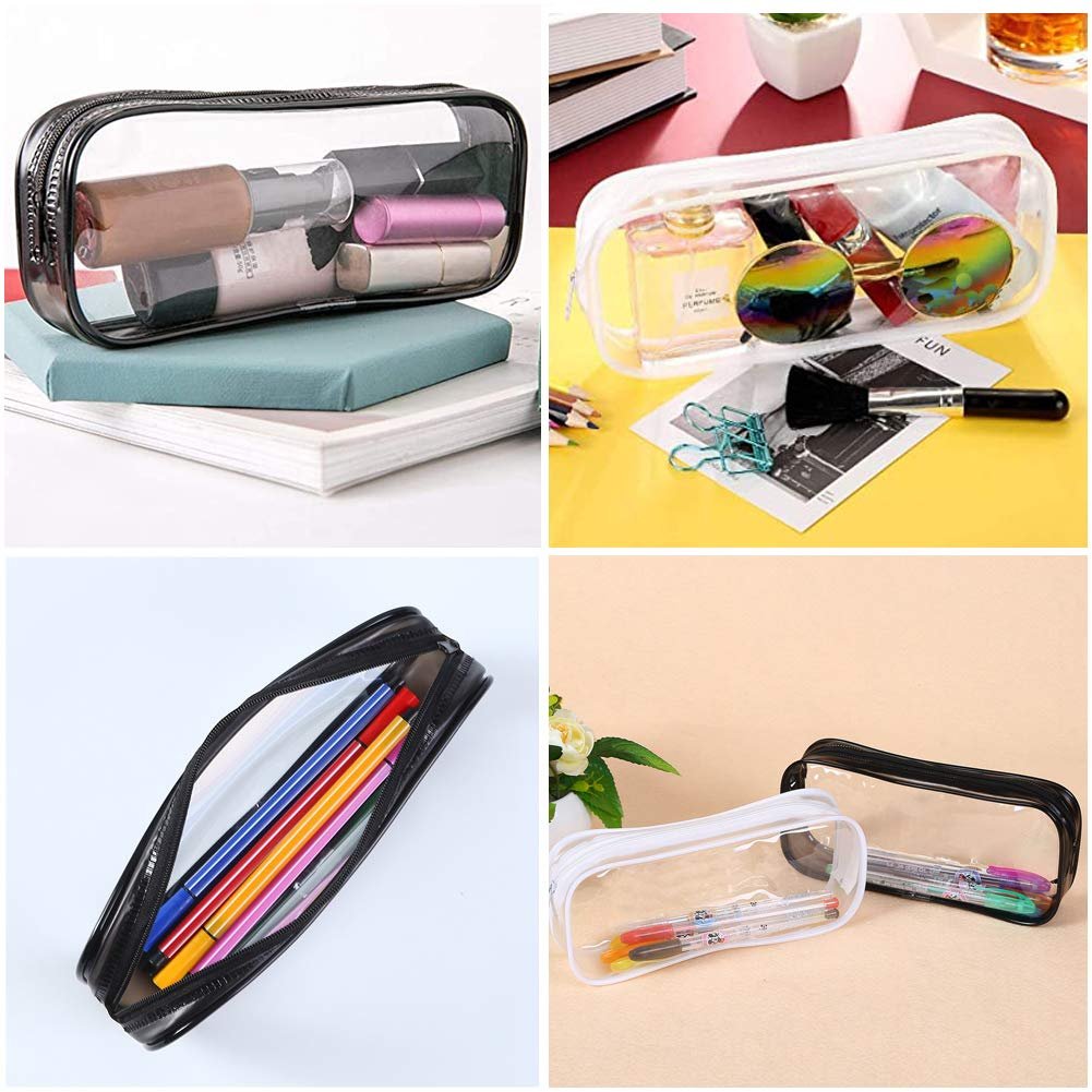 Clear PVC Zipper Pencil Case 2-Pack – Black and White Cosmetic Bag for School, Travel & Organization - görsel 11