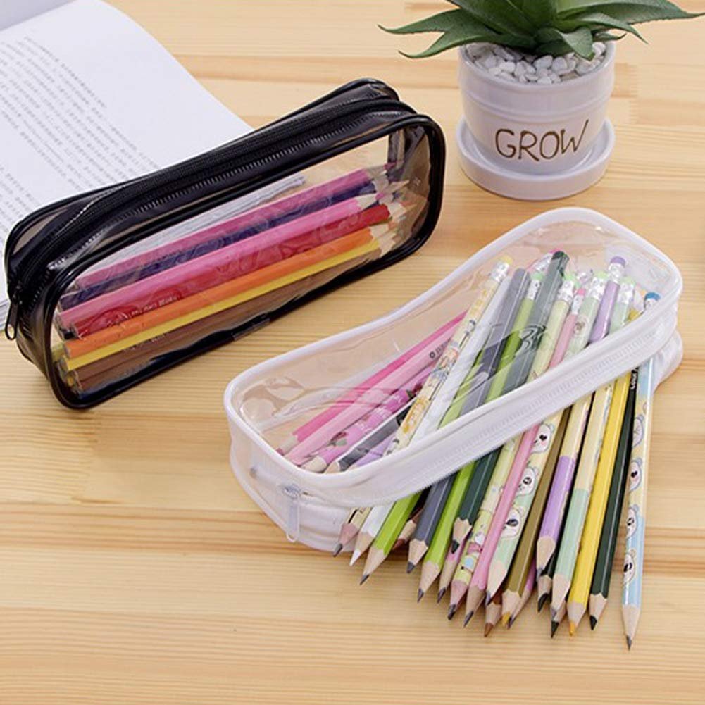 Clear PVC Zipper Pencil Case 2-Pack – Black and White Cosmetic Bag for School, Travel & Organization - görsel 9