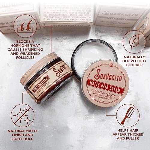 Suavecito Matte Hair Cream with DHT Blocker – Light Hold, Low Shine, Thinning Hair Styling (4 oz) Avelisse