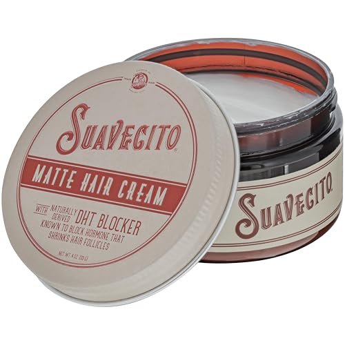 Suavecito Matte Hair Cream with DHT Blocker – Light Hold, Low Shine, Thinning Hair Styling (4 oz) Avelisse